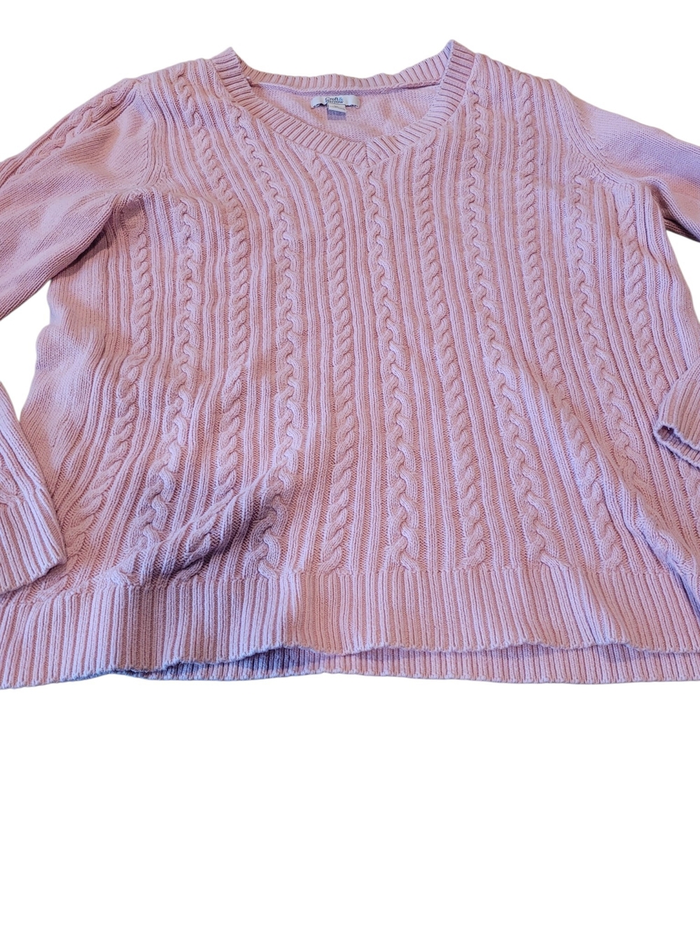Croft & Barrow Women’s XL Pink Cable Knit V Neck Cotton Blend Sweater